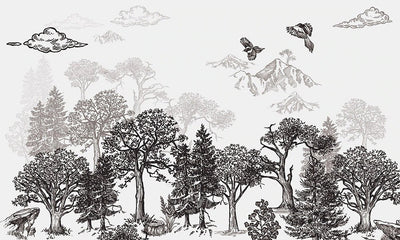 Vintage Nature Landscape Monochrome Mural Wallpaper