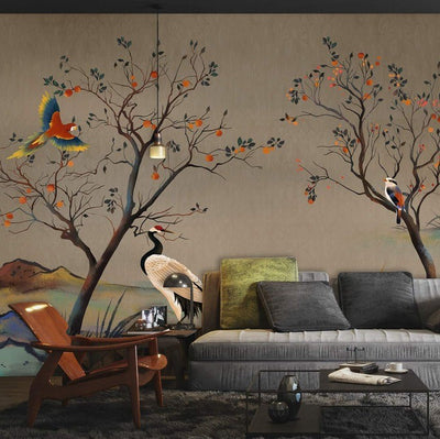 Elegant Oriental Birds Nature Mural Wallpaper