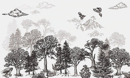 Vintage Nature Landscape Monochrome Mural Wallpaper
