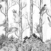Monochrome Forest Birds Mural Wallpaper
