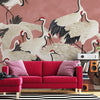 Elegant Pink Crane Bird Mural Wallpaper