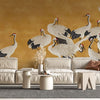 Gold Japanese Crane Bird Mural Wallpaper