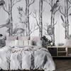 Monochrome Forest Birds Mural Wallpaper