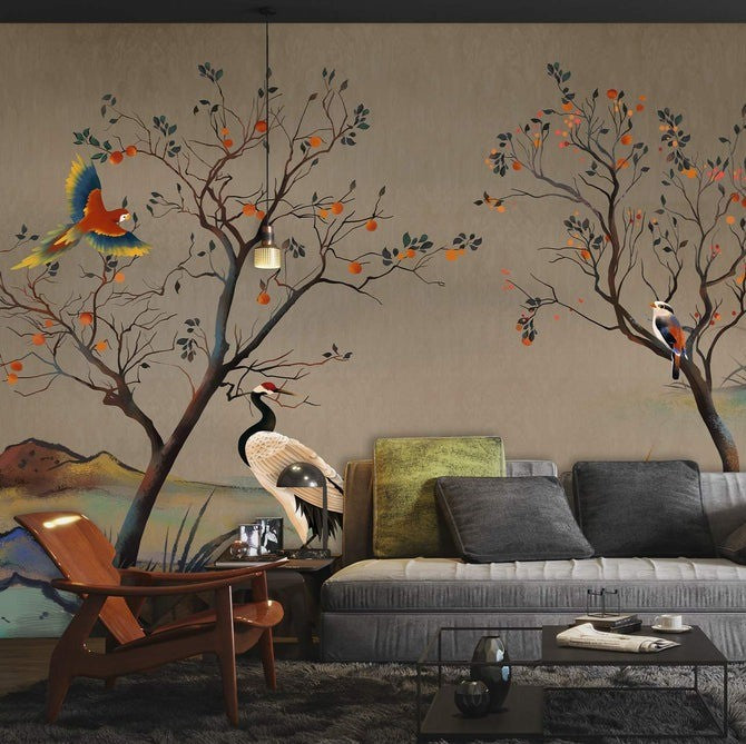 Elegant Oriental Birds Nature Mural Wallpaper