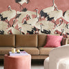 Elegant Pink Crane Bird Mural Wallpaper