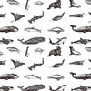 Marine Life Sketch Monochrome Mural Wallpaper