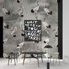 Elegant Cranes Grey Vintage Mural Wallpaper