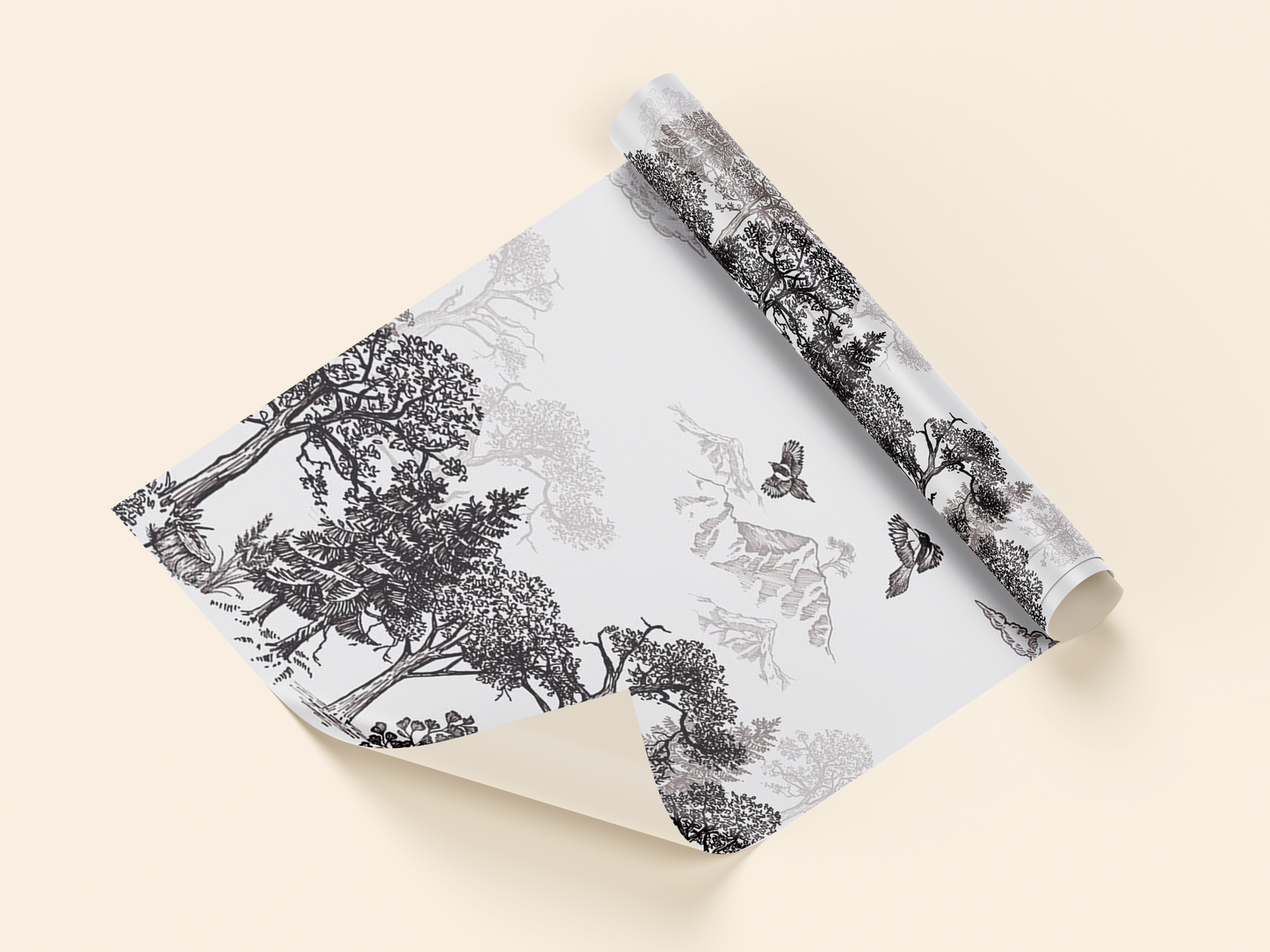 Vintage Nature Landscape Monochrome Mural Wallpaper