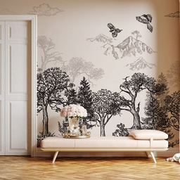 Vintage Nature Landscape Monochrome Mural Wallpaper